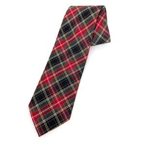Paul‎ Fredrick Silk Tartan Plaid Classic Necktie Red Black 59" Preppy Holiday